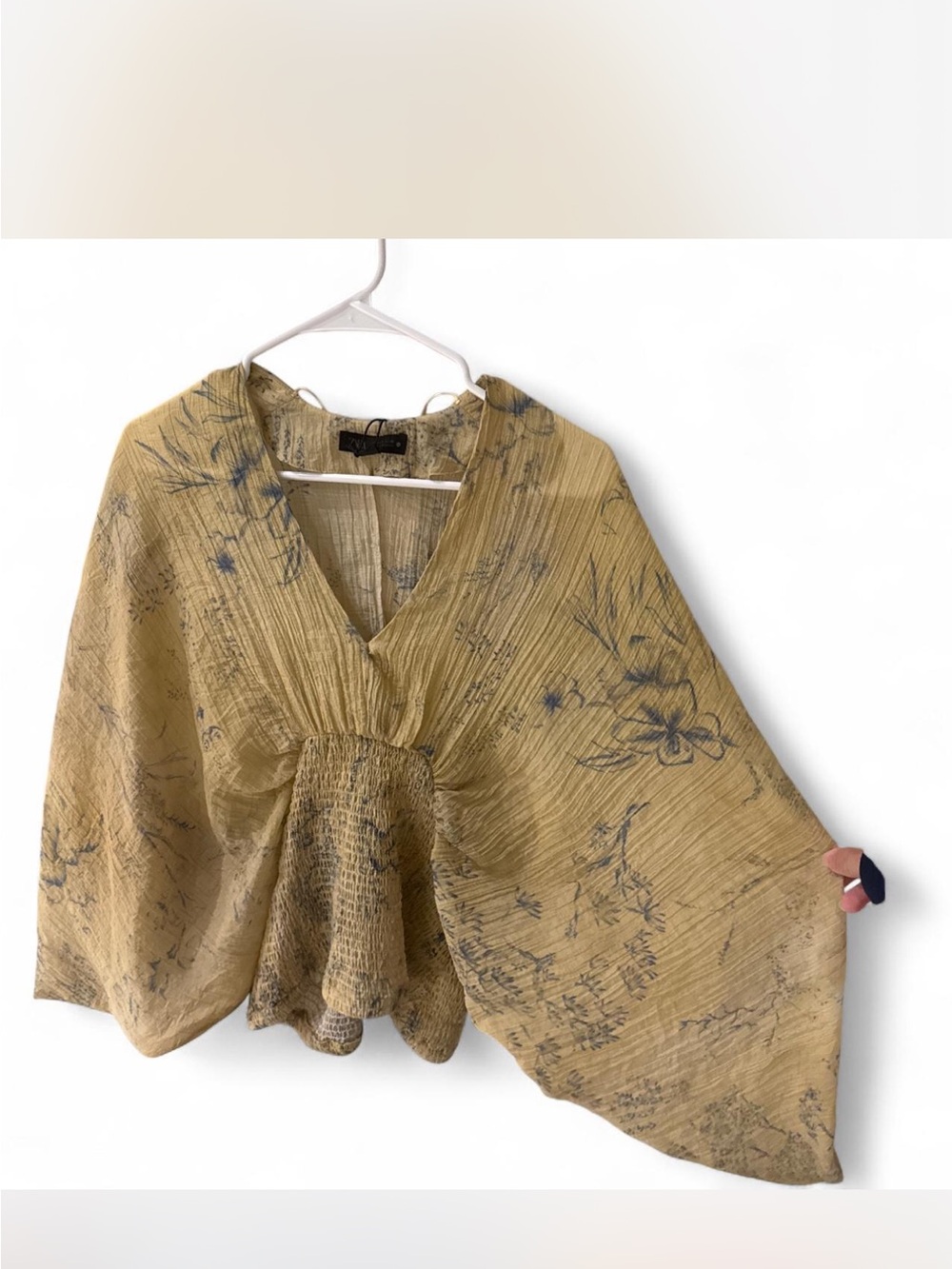 SEARCHING FOR Zara Mustard Floral Smocked Peasant Tunic